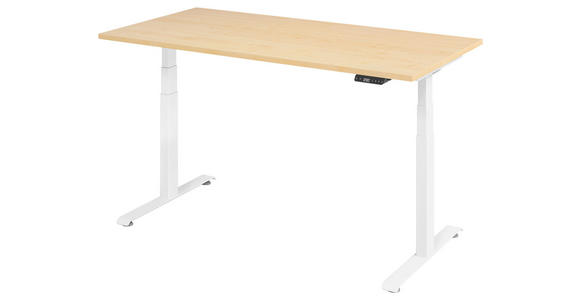 SCHREIBTISCH höhenverstellbar - Ahornfarben/Weiß, KONVENTIONELL, Holzwerkstoff/Metall (160/80/64,5-129,5cm) - Venda