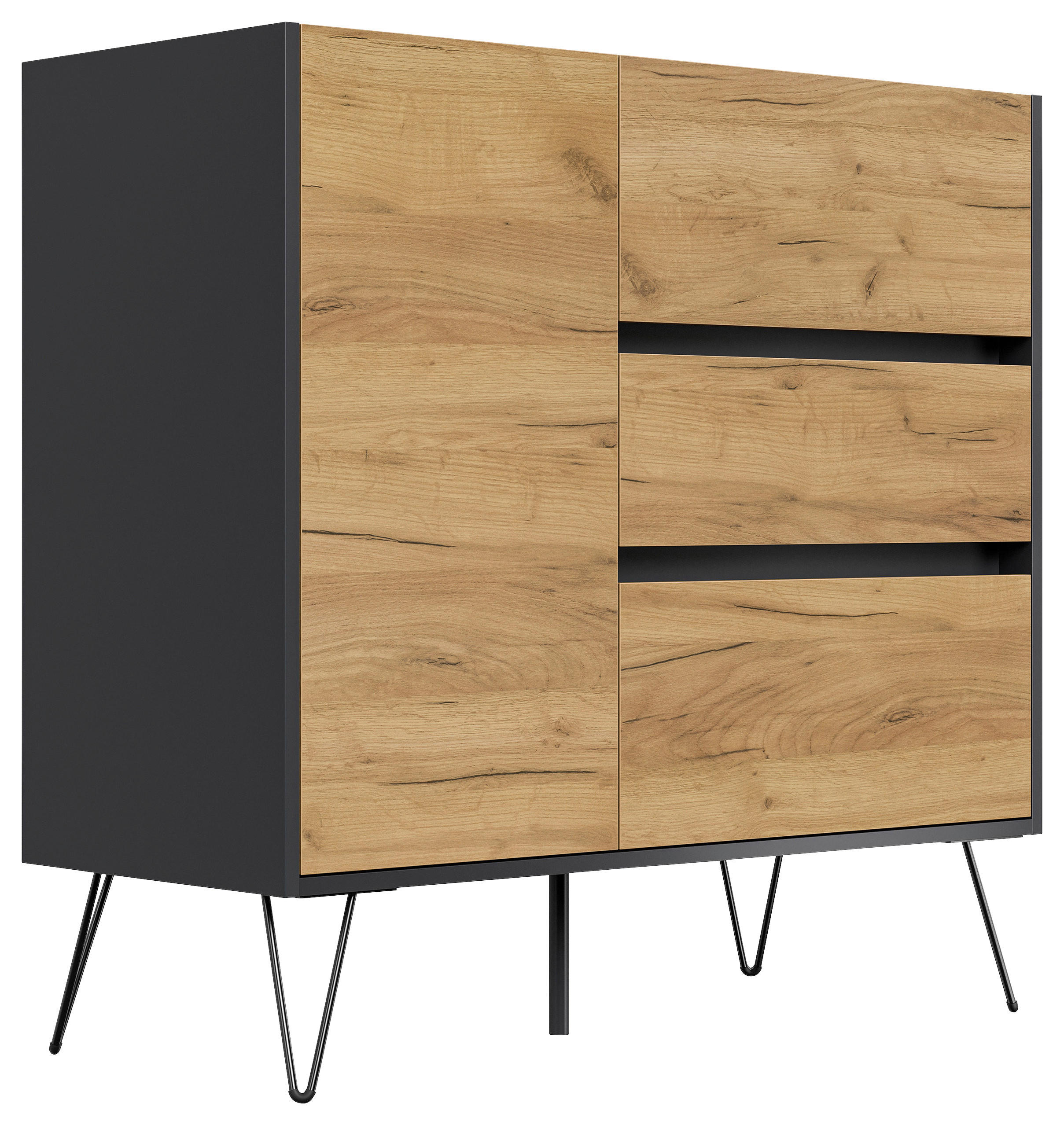 Mid.you Sideboard Posseik Industrial Graphit, Eiche 99x93.6x42 cm