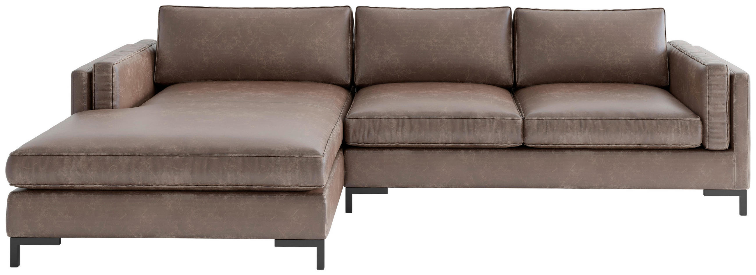 ECKSOFA Rotbraun Lederlook, Flachgewebe  - Rotbraun/Schwarz, Design, Textil/Metall (160/265cm) - Livetastic