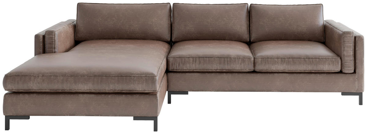 ECKSOFA in Lederlook, Flachgewebe Rotbraun  160/265 cm  - Rotbraun/Schwarz, Design, Textil/Metall (160/265cm) - Livetastic