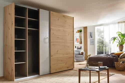 GARDEROB MED SKJUTDÖRRAR 271/223/68 cm 2-dörrar - grå/ekfärgad, Design, metall/trämaterial (271/223/68cm) - Rauch Möbel