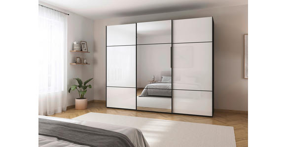 SCHWEBETÜRENSCHRANK 301/223/68 cm 3-türig Schwarz, Weiß - Schwarz/Weiß, KONVENTIONELL, Glas/Holzwerkstoff (301/223/68cm) - Novel