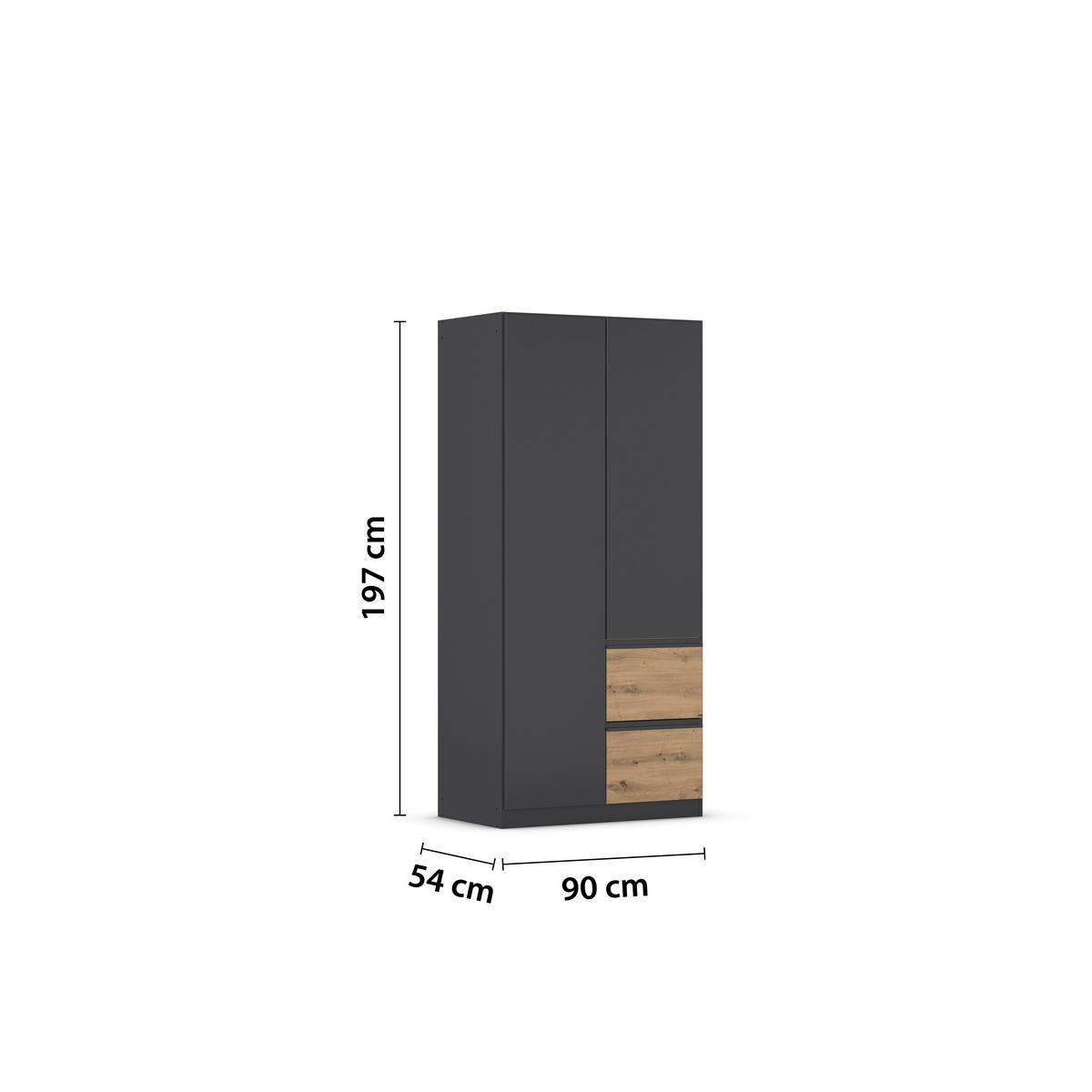 DREHTÜRENSCHRANK in Grau, Eiche Artisan  - Eiche Artisan/Grau, Modern, Holzwerkstoff (91/197/54cm) - Rauch Möbel