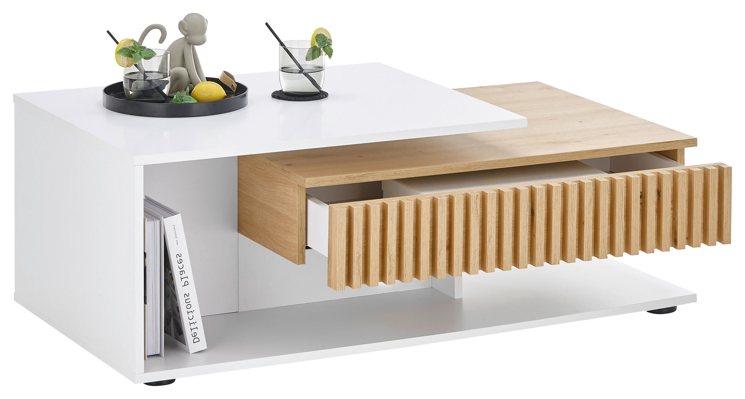 COUCHTISCH 110/60/40 cm rechteckig Weiß, Eiche Artisan  - Eiche Artisan/Weiß, Design, Holzwerkstoff (110/60/40cm) - Boxxx