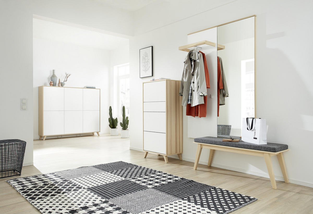 GARDEROBE 3-teilig  in  - Eschefarben/Weiß, Design, Holz - Invivus