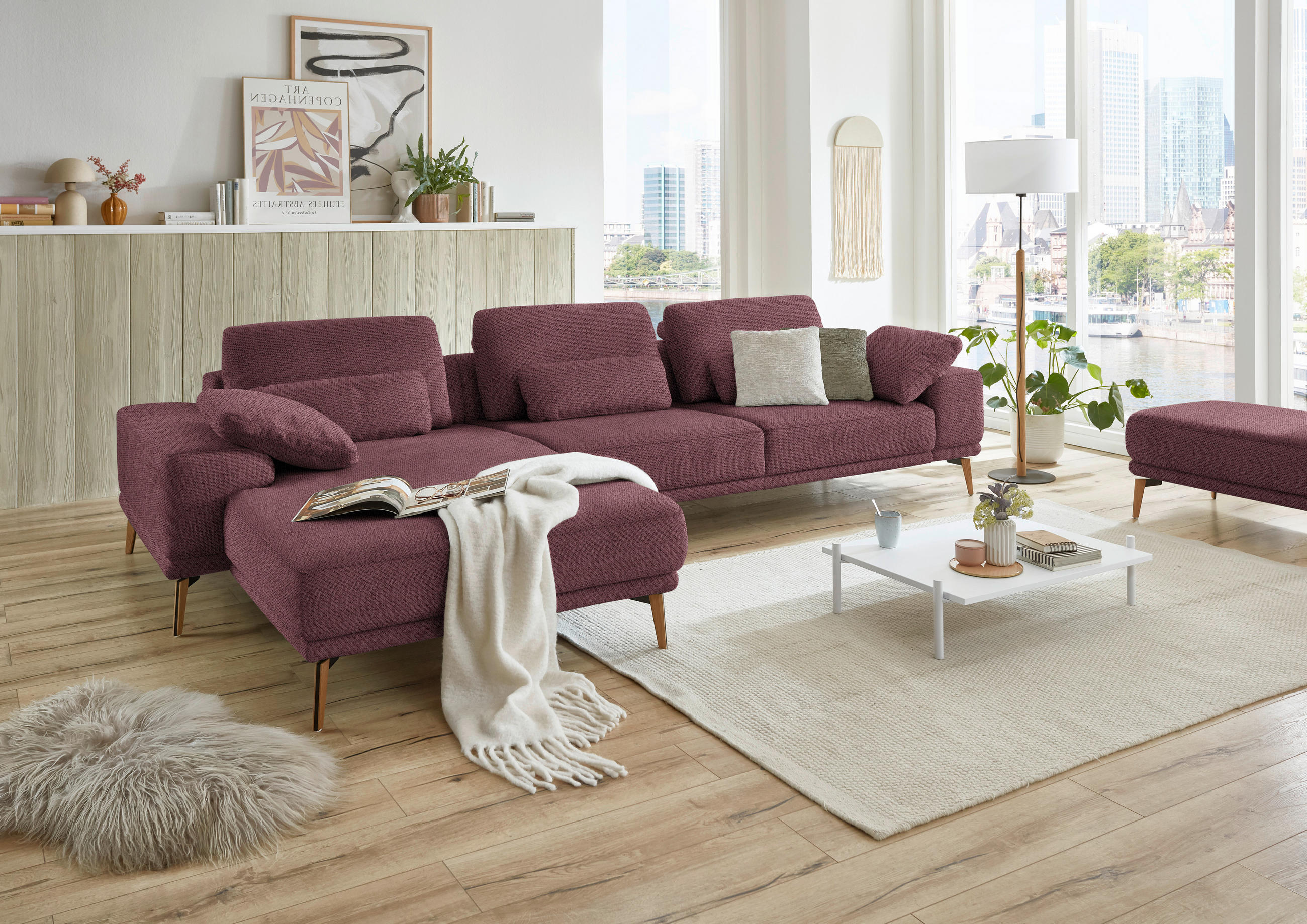 ECKSOFA in Flachgewebe Weinrot  193/334 cm  - Wildeiche/Weinrot, Design, Holz/Textil (193/334cm) - Niels Andersson