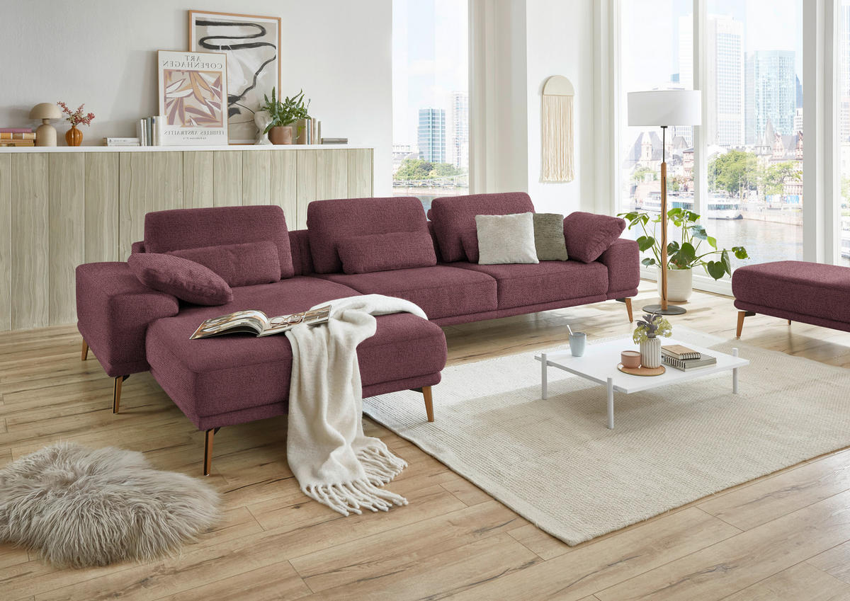 ECKSOFA in Flachgewebe Weinrot  - Wildeiche/Weinrot, Design, Holz/Textil (193/334cm) - Niels Andersson