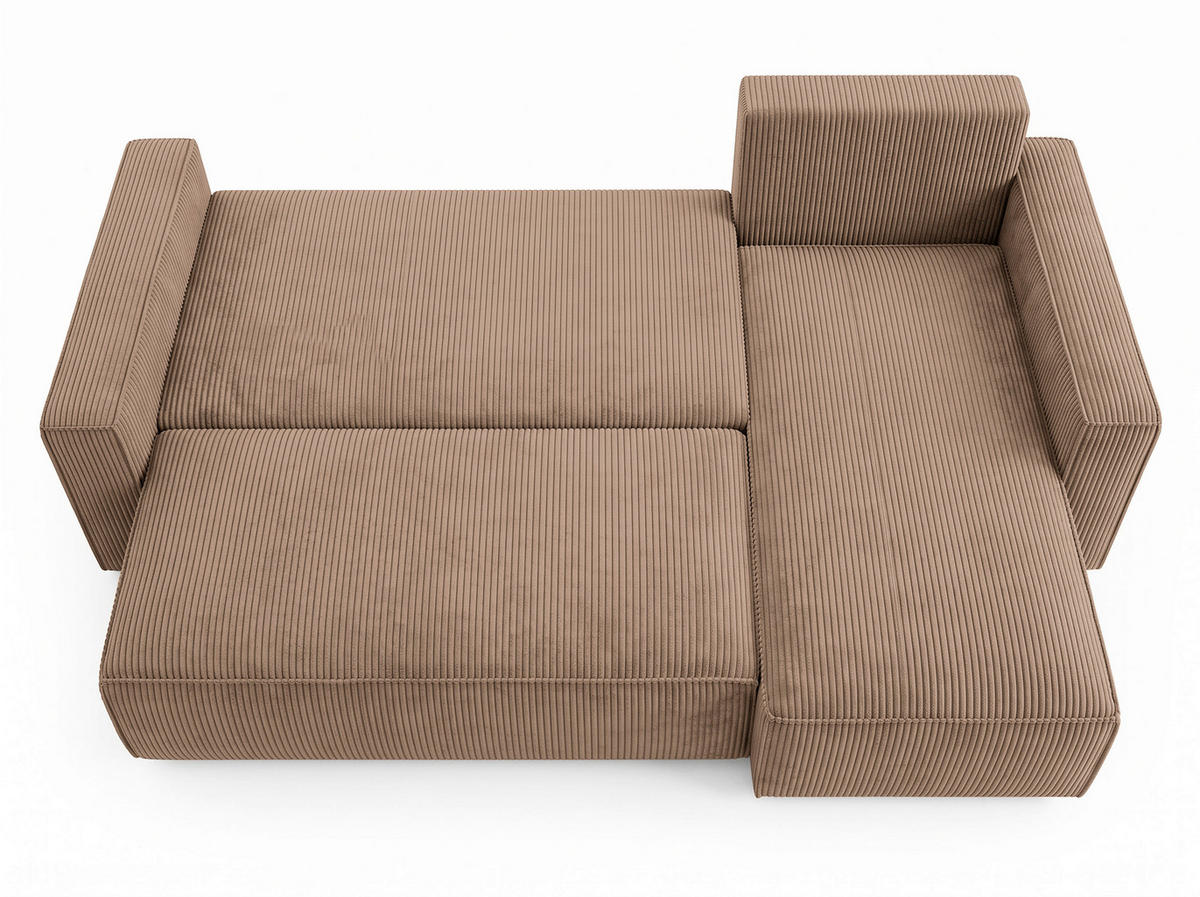 ECKSOFA Hellbraun Cord Rückenkissen, Bettkasten, Schlaffunktion, Rücken echt, Liegefläche im Originalstoff  - Hellbraun/Schwarz, MODERN, Kunststoff/Textil (232/140cm) - Xora