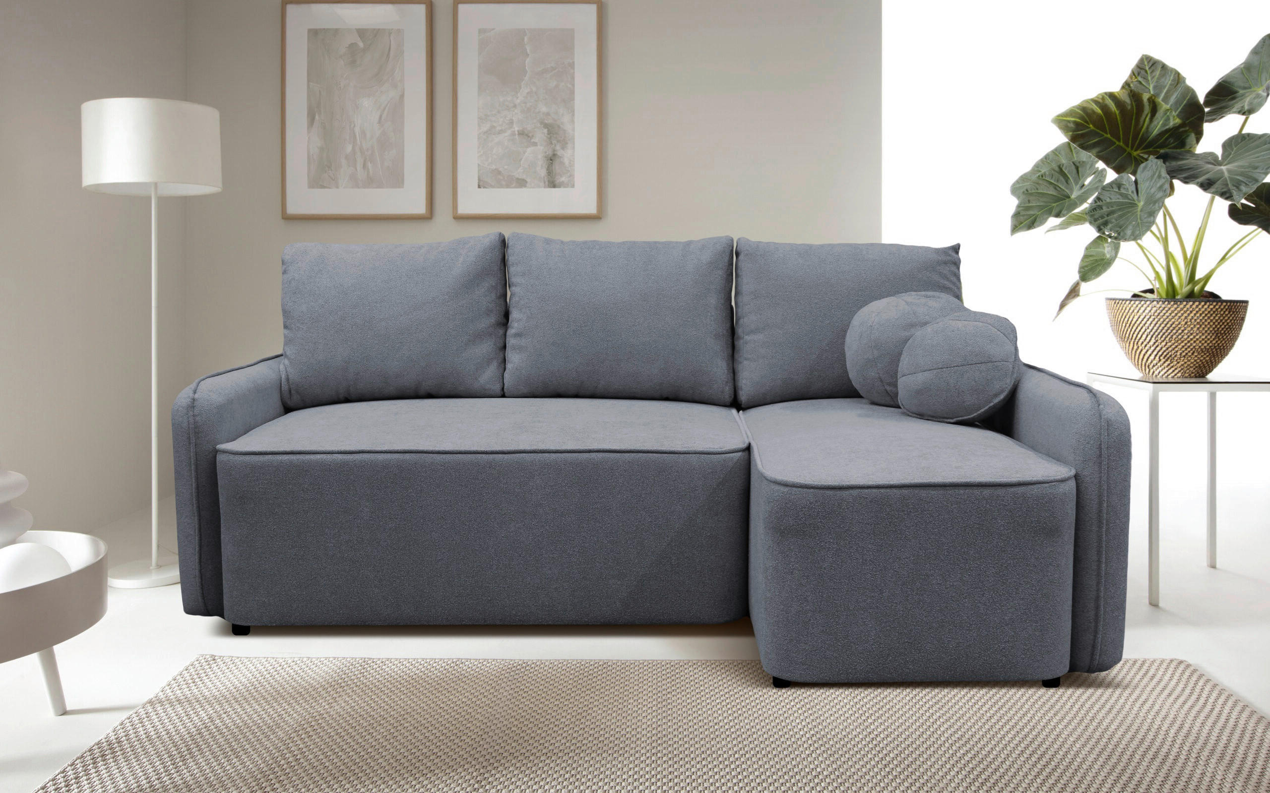 ECKSOFA Grau Struktur, Bouclé  - Schwarz/Grau, Design, Kunststoff/Textil (209/143cm) - MID.YOU