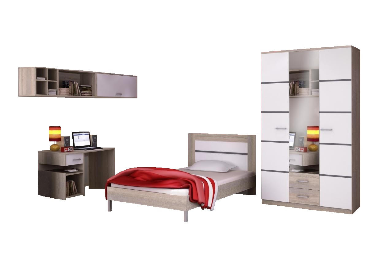 MLADINSKA SOBA bela, hrast sonoma  - bela/hrast sonoma, Design, steklo/leseni material (360/218/60cm) - Boxxx