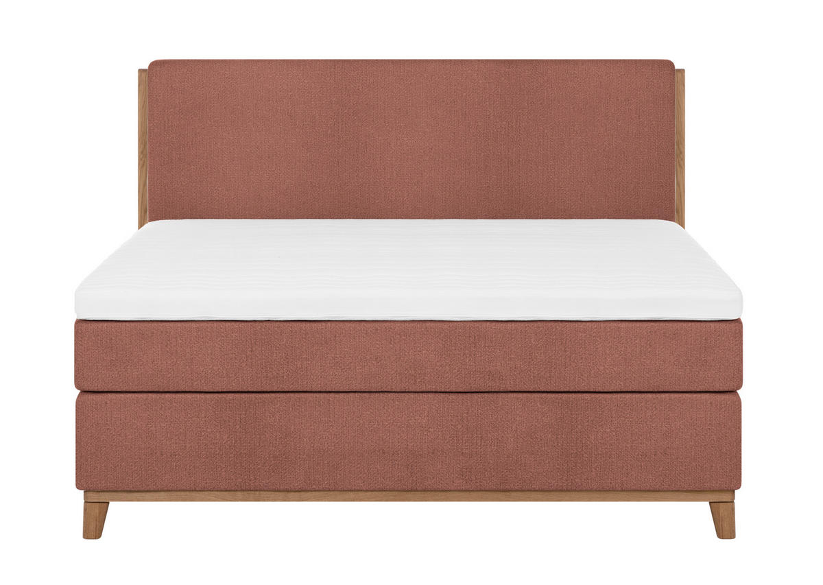 BOXSPRINGBETT 160/200 cm,  in Rot, Matratze, Topper, H5 + H5 = hart  - Eichefarben/Rot, KONVENTIONELL, Holz/Textil (160/200cm) - Welnova