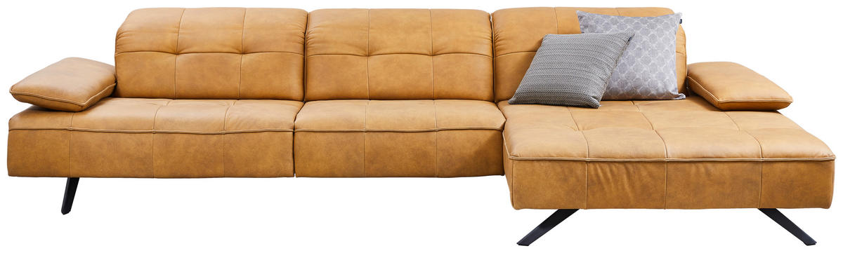 ECKSOFA in Echtleder Currygelb  - Currygelb/Anthrazit, Design, Leder/Metall (340/165cm) - Joop!
