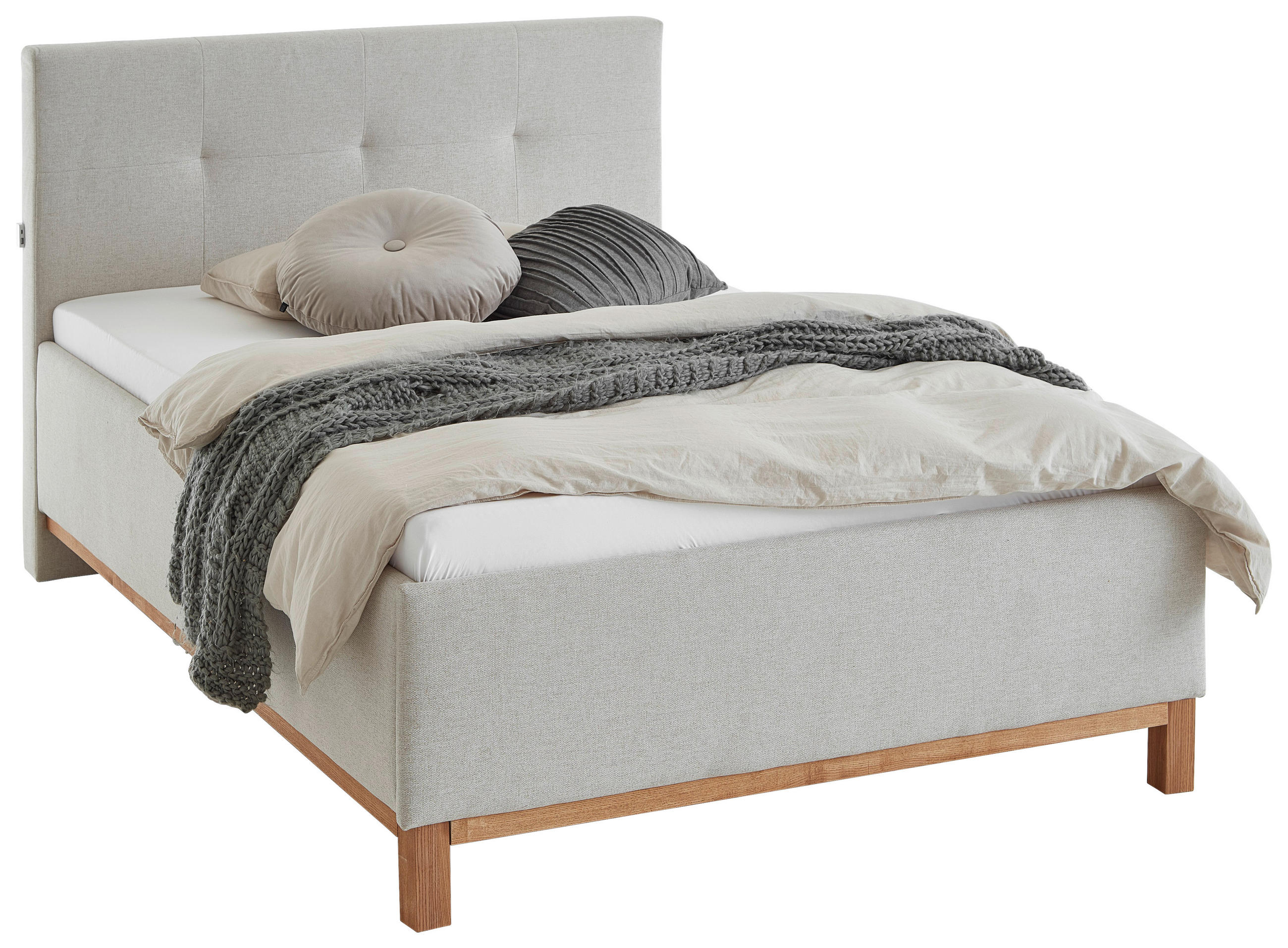 POLSTERBETT 140/200 cm  in Sandfarben  - Sandfarben/Eichefarben, MODERN, Holz/Textil (140/200cm) - Livetastic