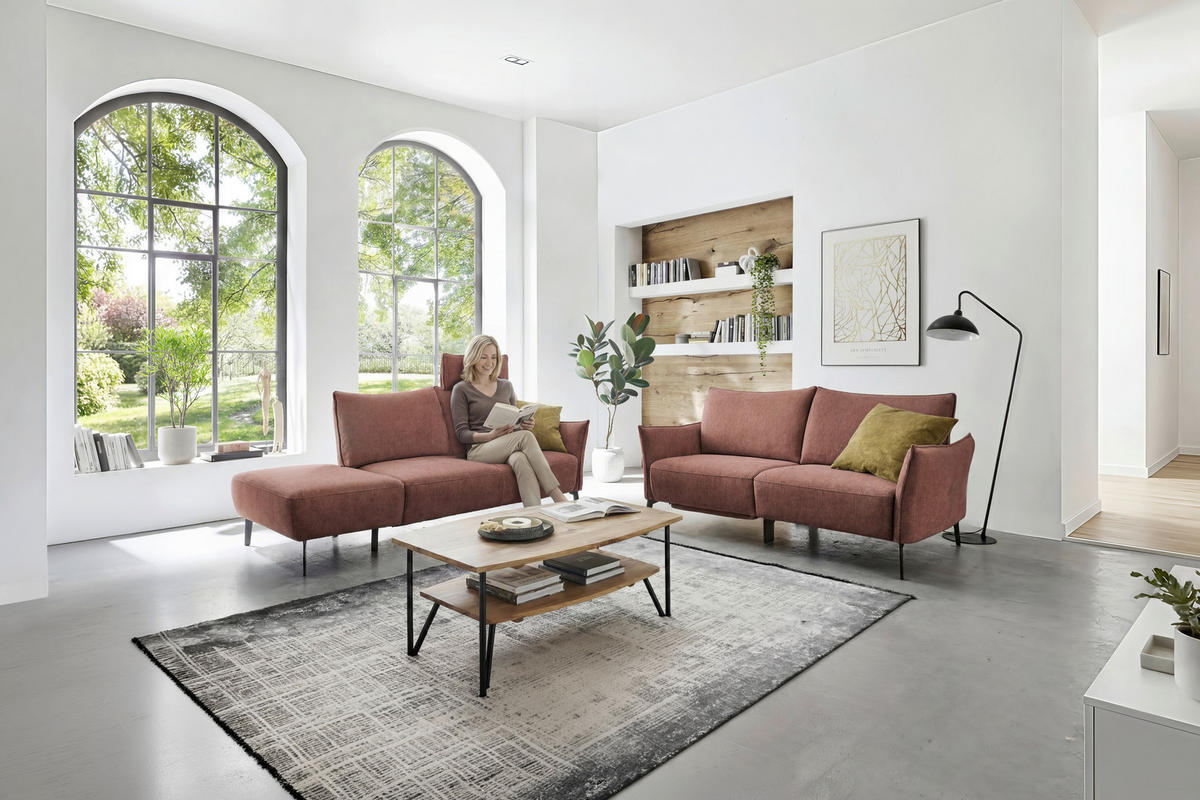 3-SITZER-SOFA Chenille Bordeaux  - Bordeaux/Schwarz, Konventionell, Textil/Metall (184/90/92cm) - Elegando