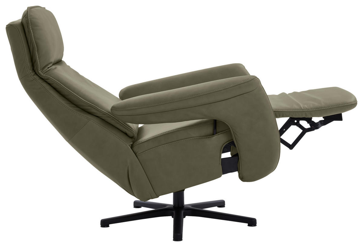 RELAXSESSEL in Leder Grau, Grün  - Schwarz/Grau, Design, Leder/Metall (83/112/87-174cm) - Valdera