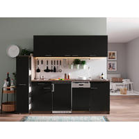 KÜCHENBLOCK Oliver 225 cm  in Schwarz  - Eichefarben/Alufarben, Basics, Holzwerkstoff/Kunststoff (225cm) - Respekta