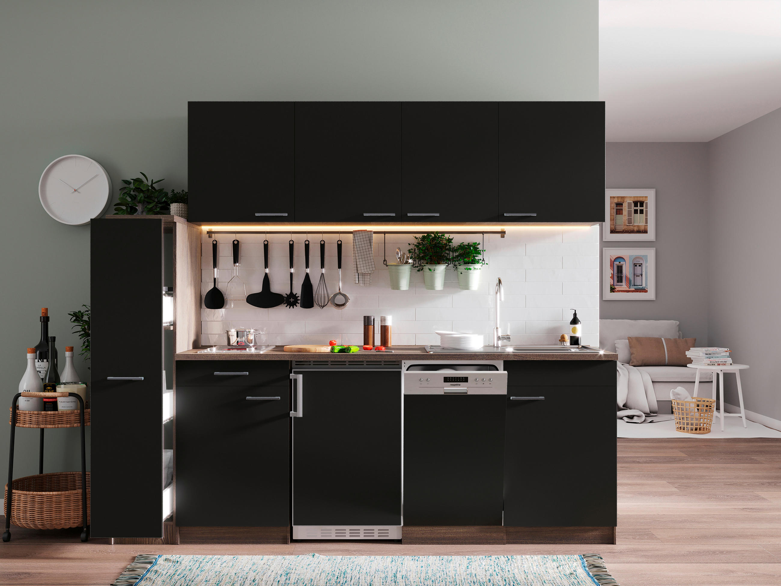 Respekta Küchenblock Oliver Schwarz 225 cm