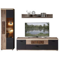 WOHNWAND  Graphitfarben, Eichefarben 275/202/47 cm  - Eichefarben/Graphitfarben, Modern, Glas/Holzwerkstoff (275/202/47cm) - Stylife
