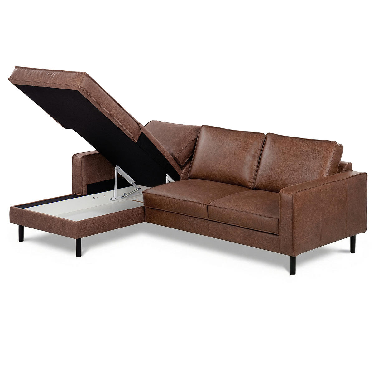 ECKSOFA  in Echtleder Braun  - Schwarz/Braun, Design, Leder/Metall (166/238cm) - Livetastic