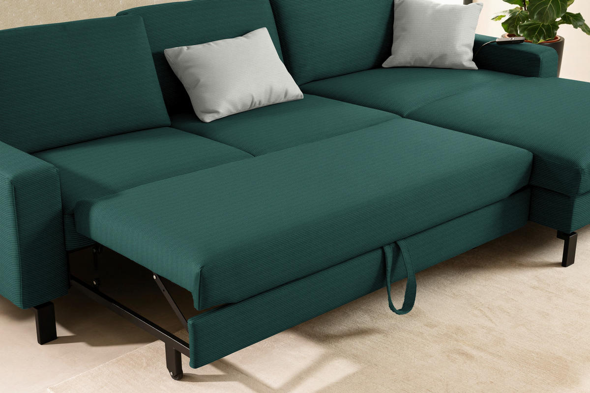 ECKSOFA Cord Waldgrün  - Waldgrün/Schwarz, Design, Textil/Metall (298/185cm) - Pure Home Lifestyle