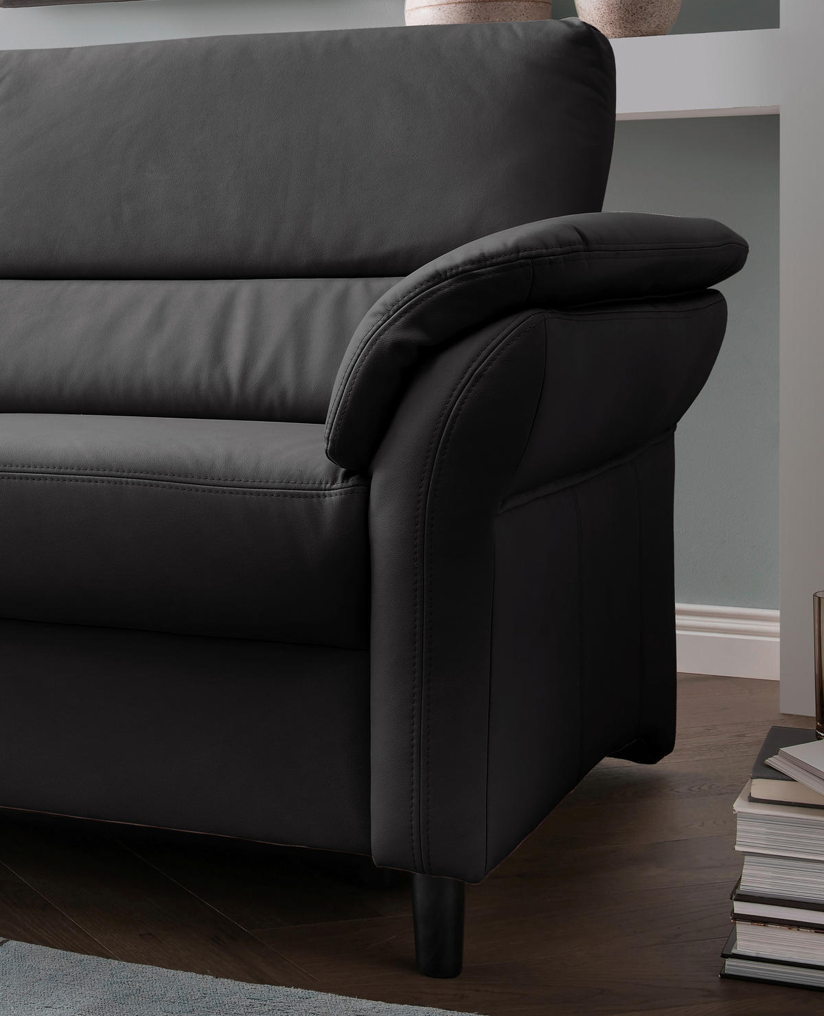 2-SITZER-SOFA in Lederlook Schwarz  - Schwarz, Modern, Holz/Textil (147/90/89cm) - Livetastic
