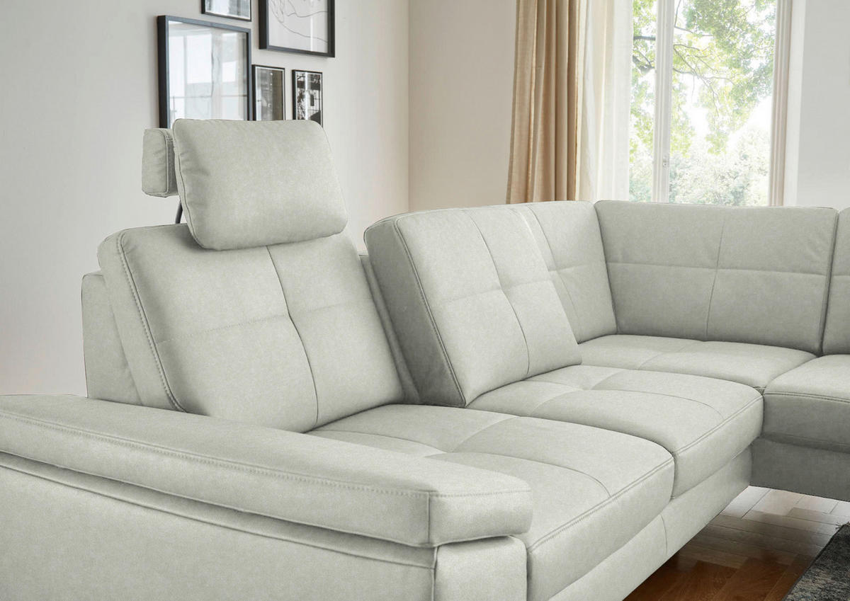ECKSOFA in Lederlook, Mikrofaser Hellgrau  - Hellgrau/Schwarz, Design, Textil/Metall (261/220cm) - Beldomo System