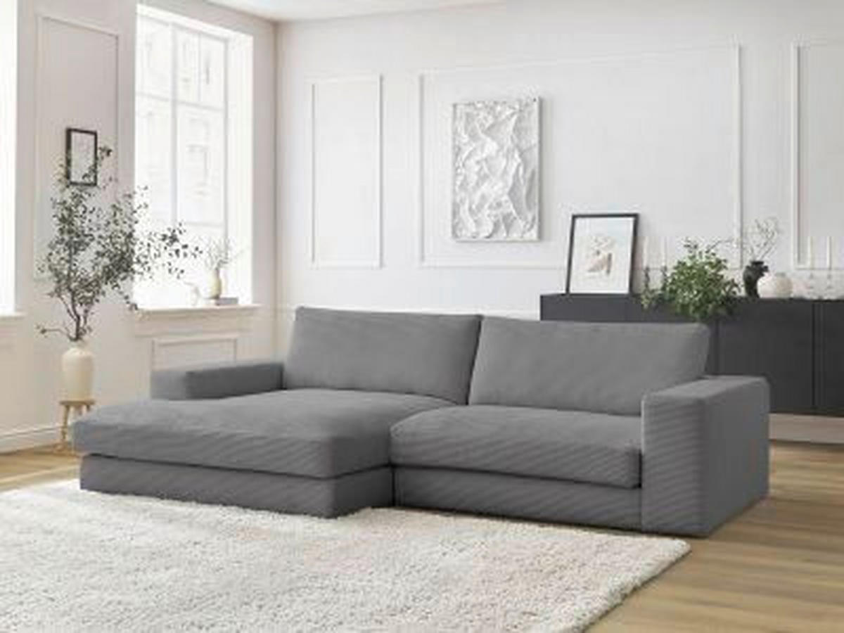 ECKSOFA  LEONARD Dunkelgrau Cord  - Dunkelgrau/Schwarz, MODERN, Kunststoff/Textil (159/274cm)