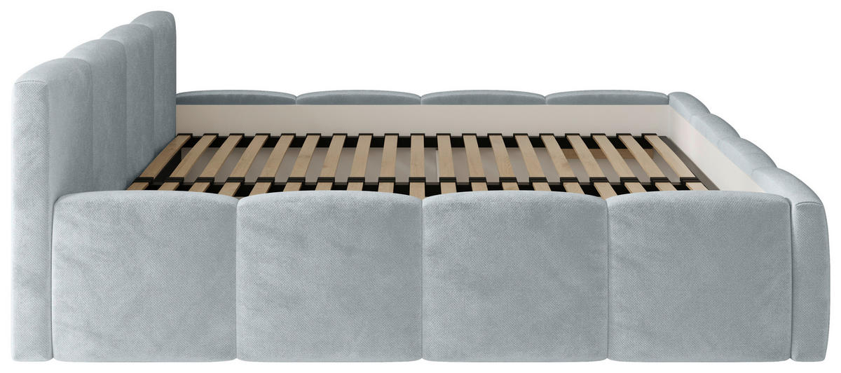 POLSTERBETT 180/200 cm,  in Hellgrau, gepolstertes Kopfteil, Lattenrost, Bettkasten,  - Hellgrau/Schwarz, MODERN, Holz/Textil (180/200cm) - Chameo