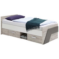 STAURAUMBETT 90/200 cm  in Braun, Weiß, Hellblau  - Braun/Weiß, MODERN, Holzwerkstoff (90/200cm) - MID.YOU