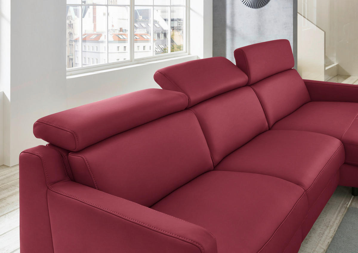 ECKSOFA in Echtleder Bordeaux  - Chromfarben/Bordeaux, Design, Leder/Metall (291/176cm) - Valdera