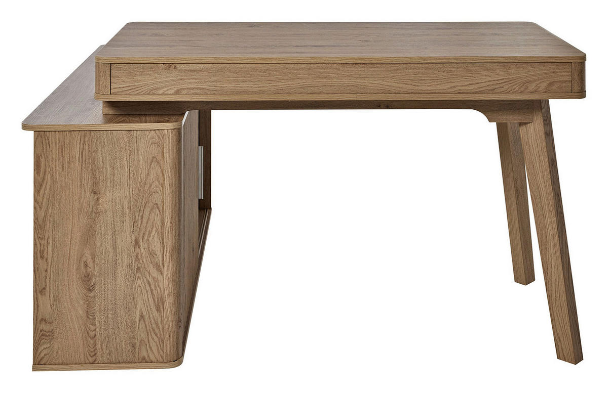 ECKSCHREIBTISCH 142/120/78,2 cm Eichefarben Kabeldurchlass, Stauraum, seitenverkehrt montierbar  - Eichefarben/Silberfarben, MODERN, Holzwerkstoff/Metall (142/120/78,2cm)