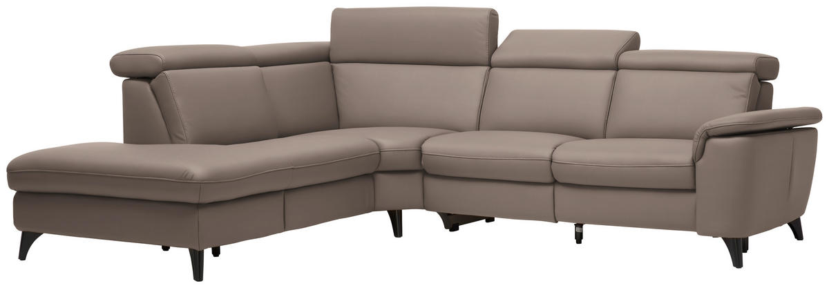 ECKSOFA in Echtleder Fango  - Fango/Schwarz, Design, Leder/Metall (239/285cm) - Cantus