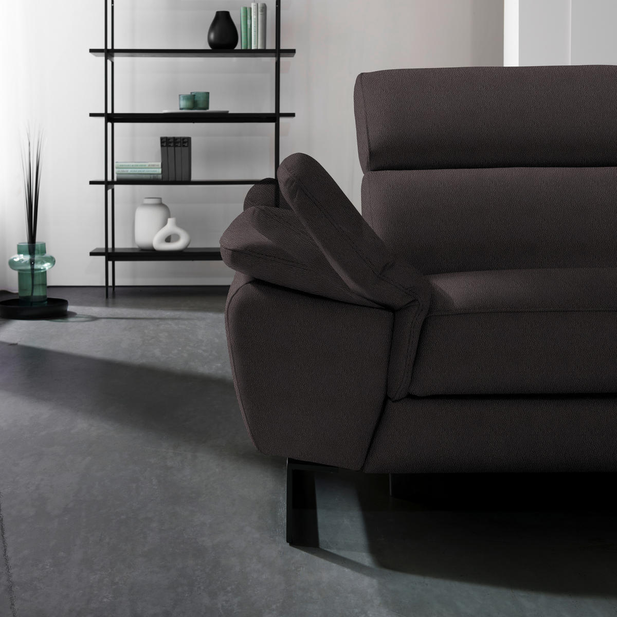 ECKSOFA in Echtleder Dunkelbraun  - Dunkelbraun/Schwarz, Design, Leder/Metall (225/281cm) - Celina Home