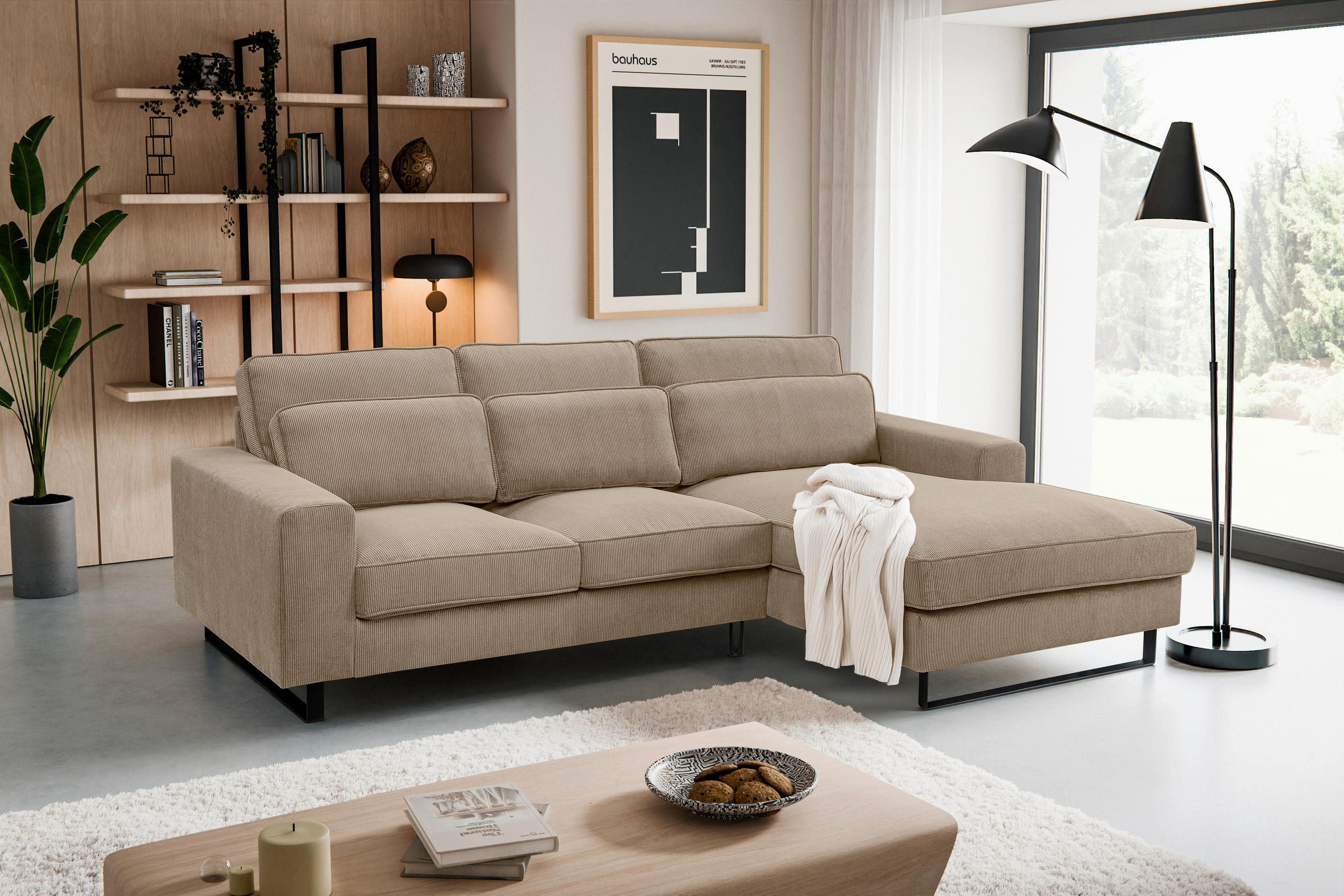 ECKSOFA BOLIVIA Beigebraun Cord  - Beige/Beigebraun, Basics, Textil/Metall (276/183cm) - MID.YOU