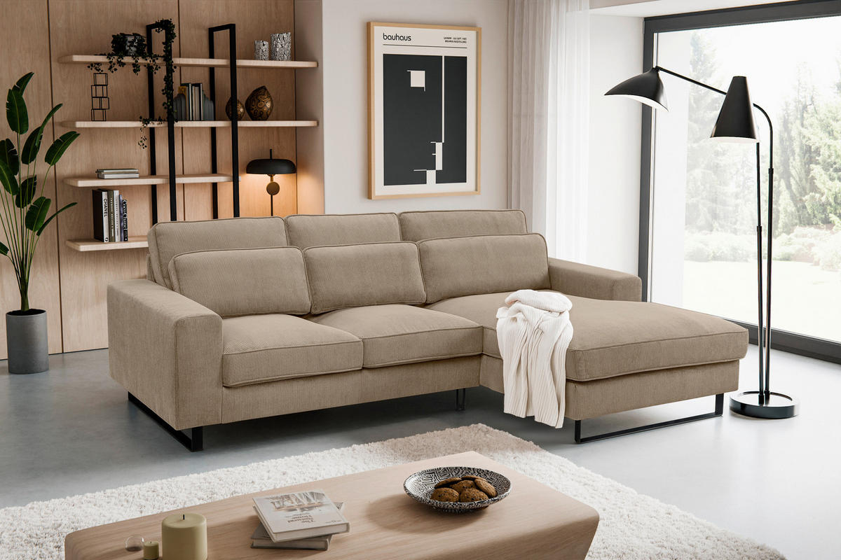 ECKSOFA BOLIVIA Beigebraun Cord  - Beige/Beigebraun, Basics, Textil/Metall (276/183cm) - MID.YOU