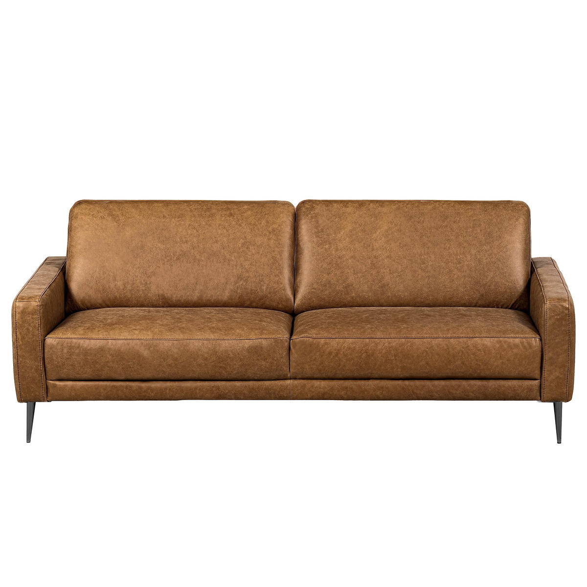 3-SITZER-SOFA SPRING in Lederlook Echtleder Cognac  - Cognac/Schwarzchrom, Design, Leder/Textil (187/85/92cm) - Livetastic