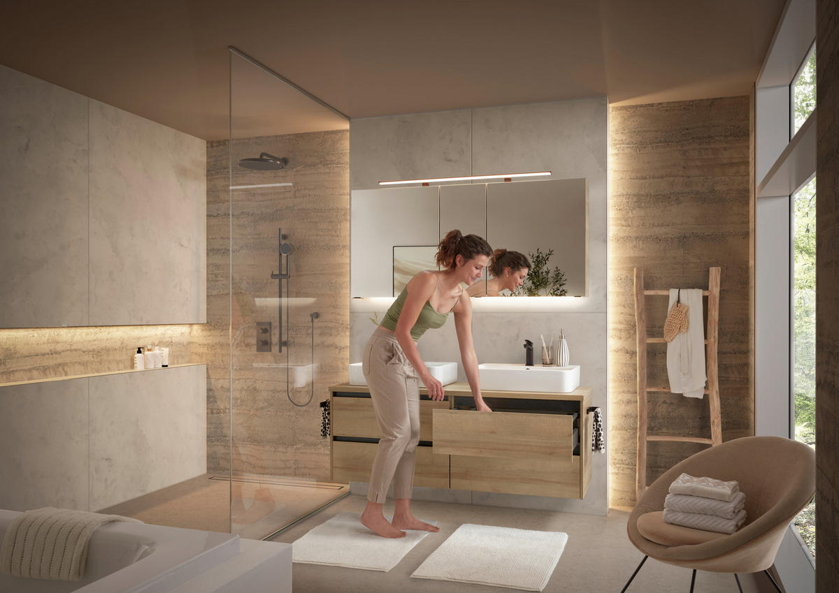 BADEZIMMER 4-teilig  in 152 cm  - Eichefarben/Weiß, Design, Glas/Keramik (152cm) - Musterring