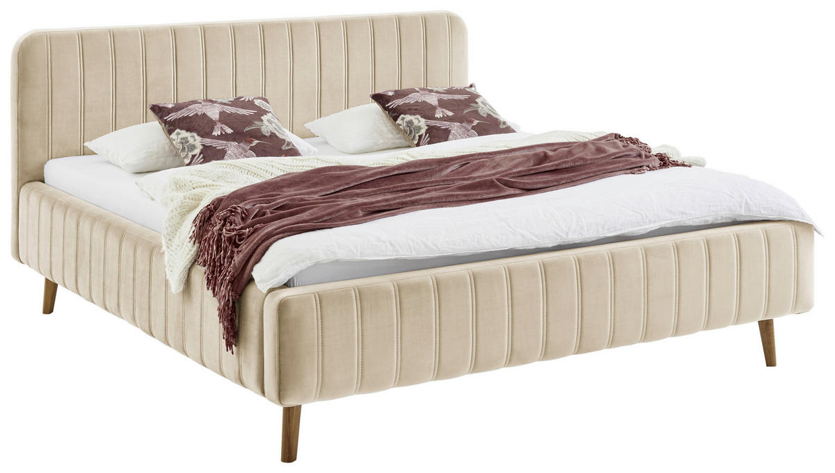 POLSTERBETT 180/200 cm,  in Beige,  - Eichefarben/Beige, MODERN, Holz/Textil (180/200cm) - Xora
