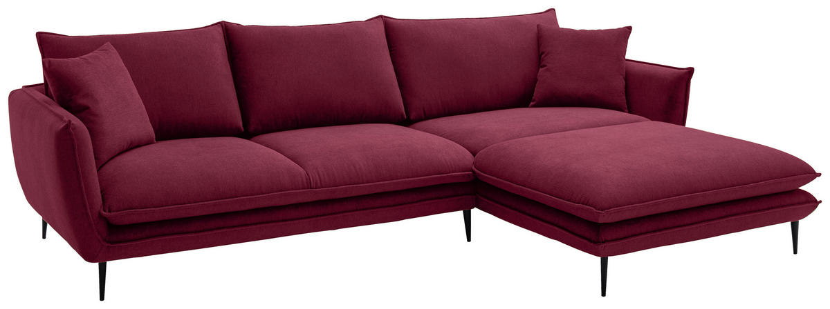 ECKSOFA Bordeaux Webstoff  - Bordeaux/Schwarz, KONVENTIONELL, Textil/Metall (304/196cm) - Hom`in