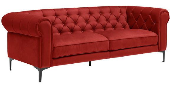 CHESTERFIELD-SOFA in Samt Rot  - Rot/Schwarz, Trend, Textil/Metall (220/75/90cm) - Carryhome