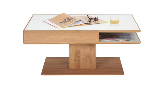 COUCHTISCH in Glas, Holz 105/75/46 cm - Eichefarben/Weiß, Design, Glas/Holz (105/75/46cm) - Valnatura