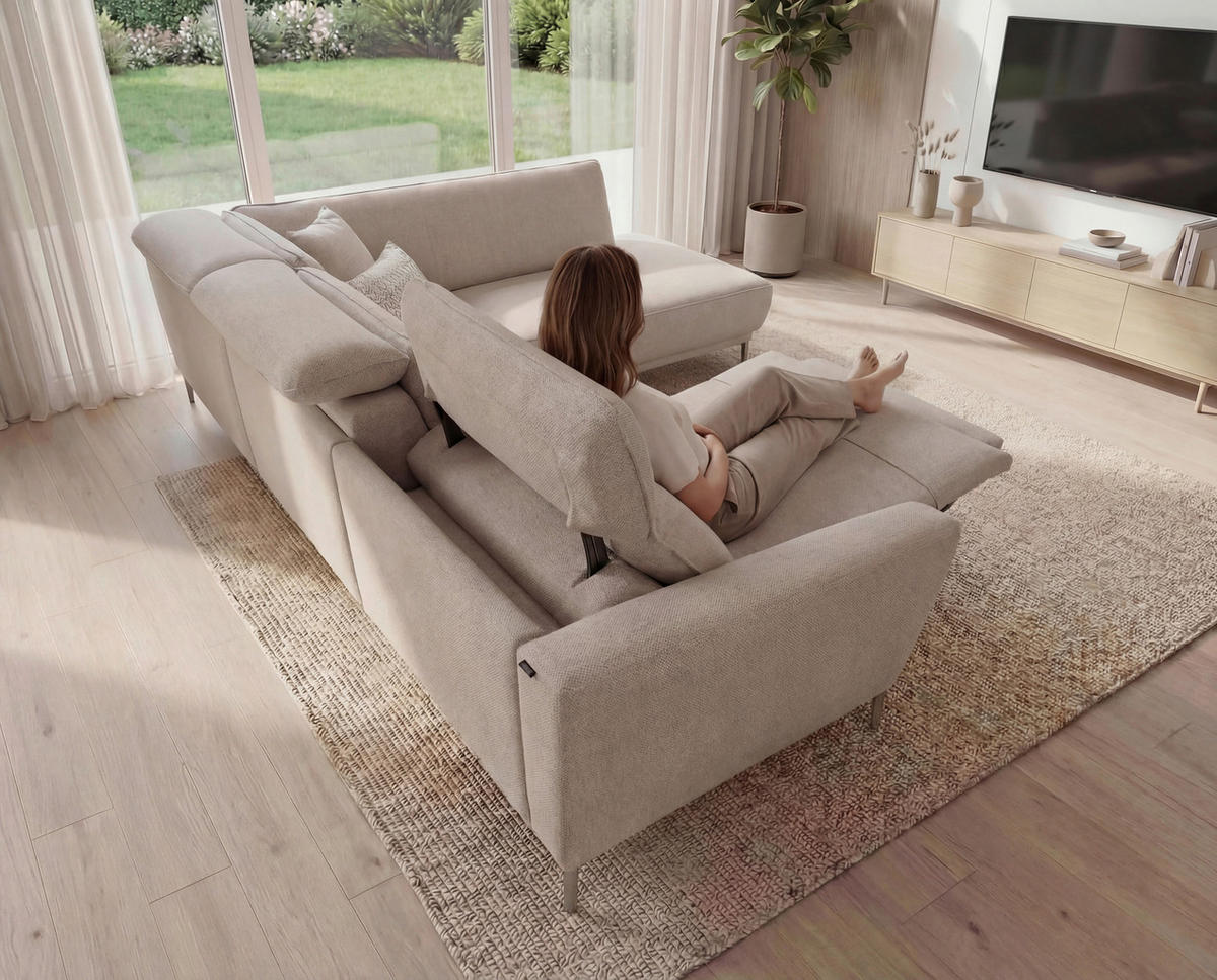 ECKSOFA  Flachgewebe Beige  - Beige, Design, Textil/Metall (280/230cm) - Johann Jakob