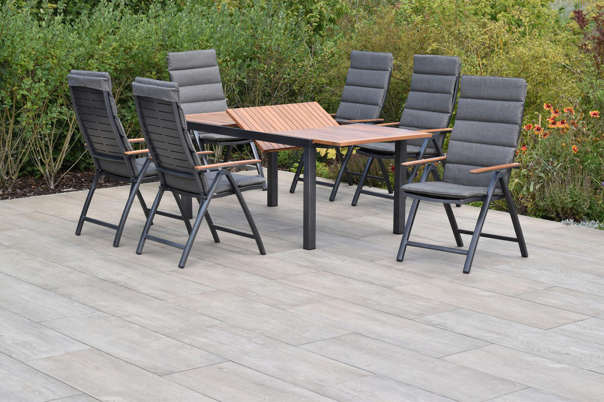 GARTENTISCHGRUPPE  - Graphitfarben/Akaziefarben, KONVENTIONELL, Holz/Textil - Gardenson