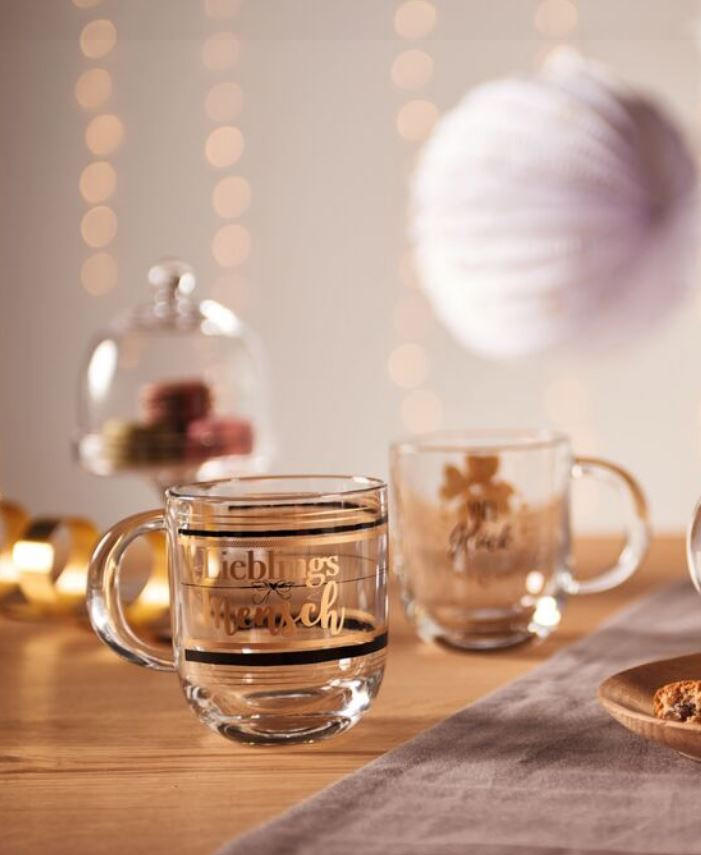 TASSE 400 ml  - Klar/Goldfarben, Trend, Glas (14/15/8,7cm) - Leonardo