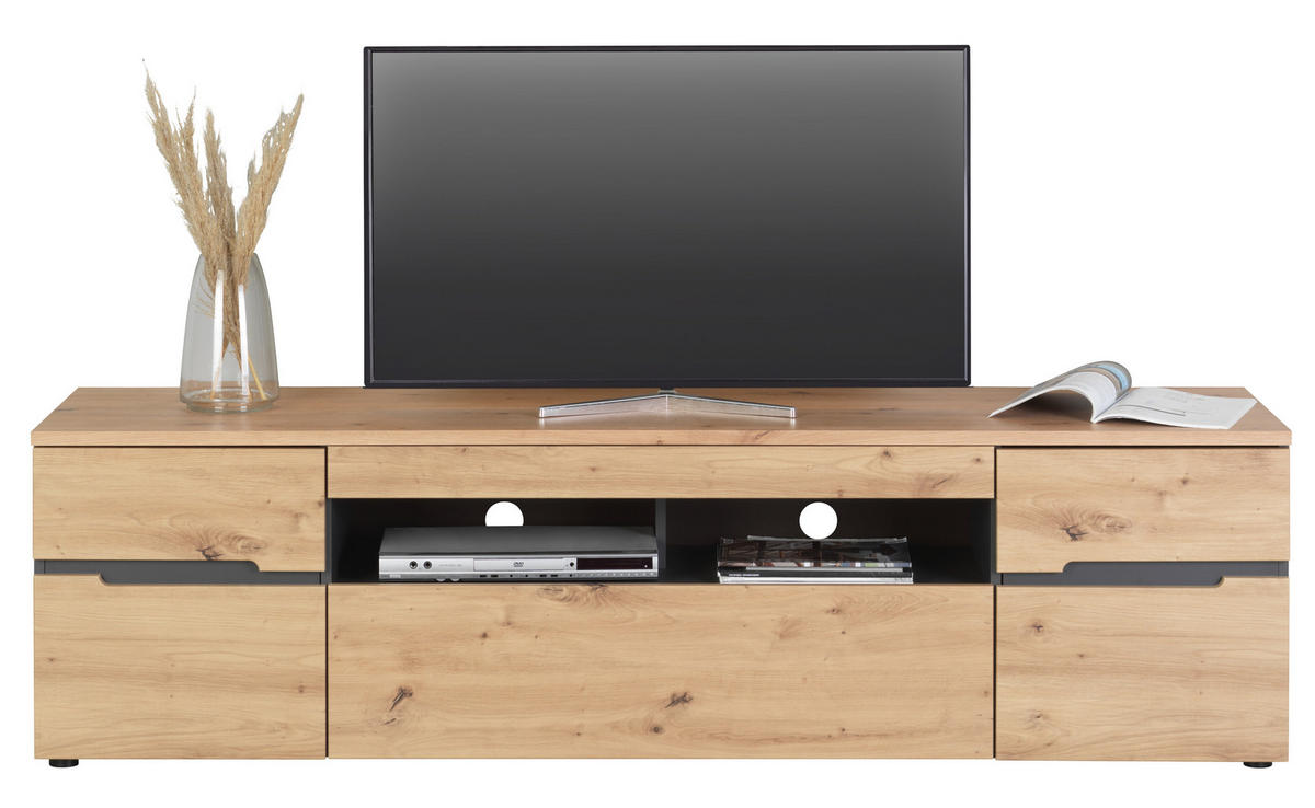 TV-ELEMENT Graphitfarben, Eiche Artisan  192/53/47 cm  - Schwarz/Graphitfarben, Trend, Holzwerkstoff/Kunststoff (192/53/47cm) - Carryhome
