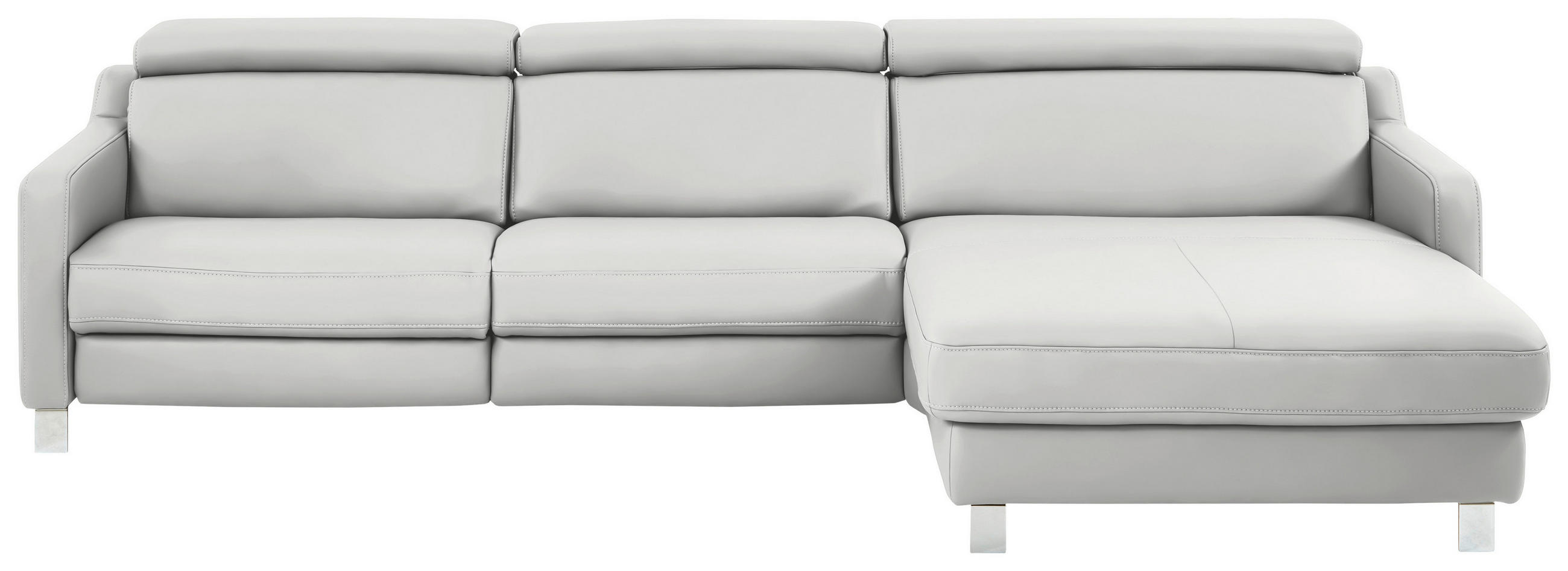 ECKSOFA Echtleder Hellgrau  - Chromfarben/Hellgrau, Design, Leder/Metall (291/176cm) - Valdera