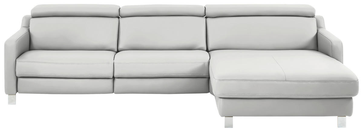 ECKSOFA Echtleder Hellgrau  - Chromfarben/Hellgrau, Design, Leder/Metall (291/176cm) - Valdera