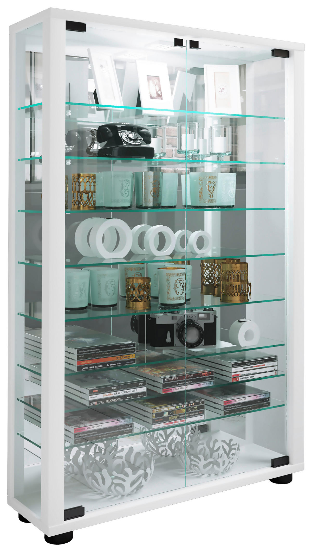 VITRINE in Weiss  - Weiss, Modern, Glas/Holzwerkstoff (59/91,3/18cm) - MID.YOU