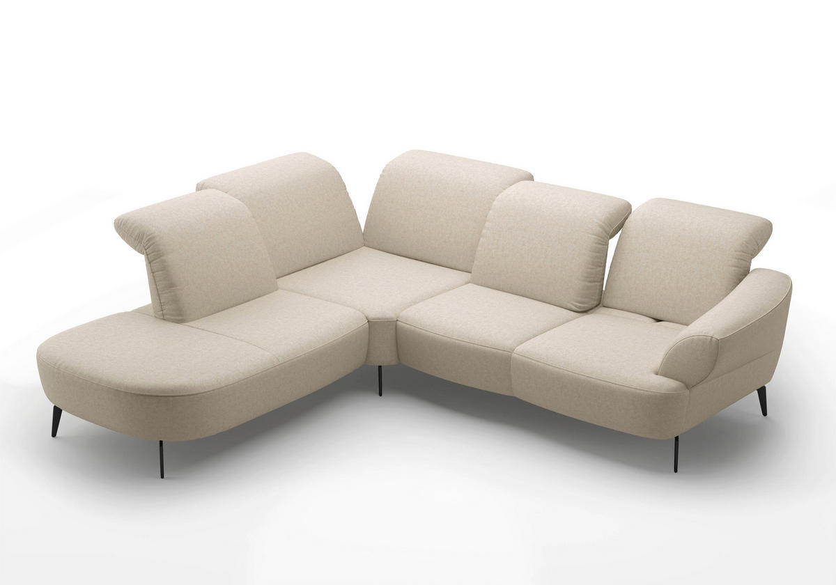 ECKSOFA in Flachgewebe Creme  - Creme/Schwarz, Modern, Textil/Metall (270/302cm) - Sit & More