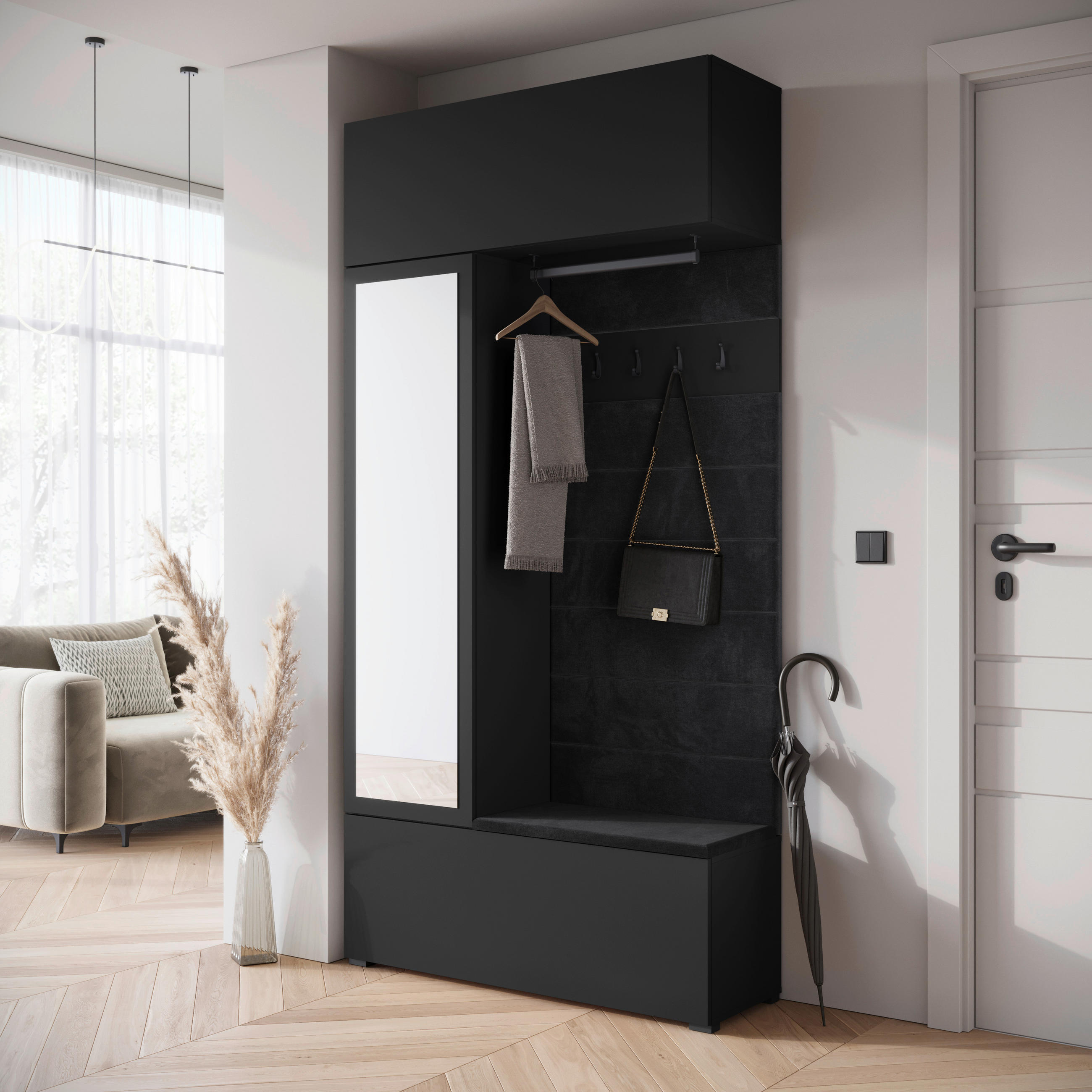 GARDEROBE  in 115/231,9/37,5 cm  - Schwarz, Trend, Holzwerkstoff (115/231,9/37,5cm) - Livetastic